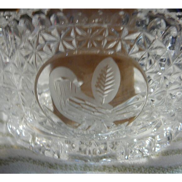 Vintage Hofbauer Byrd Collection Paneled  Cyrstal Sawtoothed  Etched Birds Bowl - Picture 6 of 9